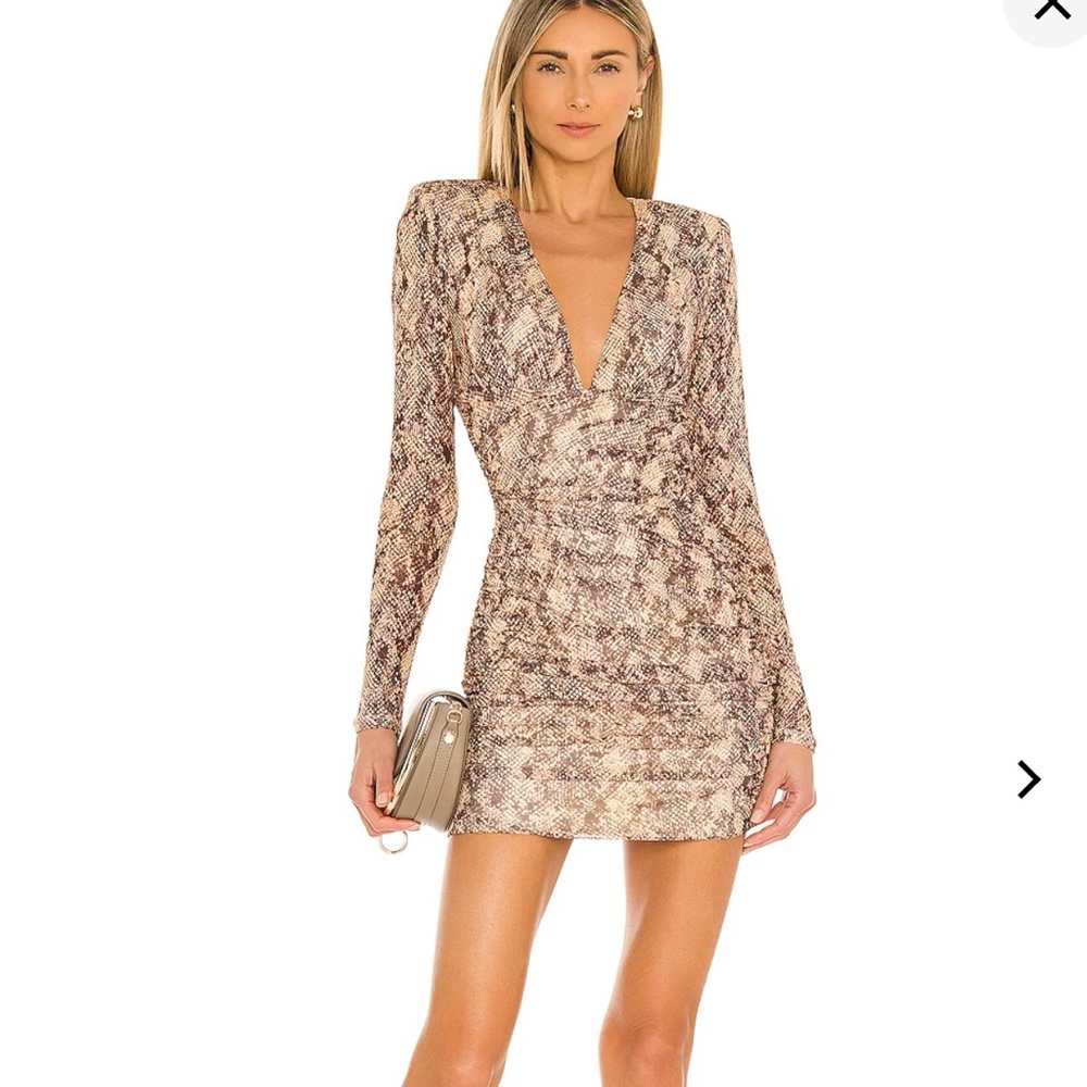 Michael Costello Brown Snake Print Long Sleeve Dress